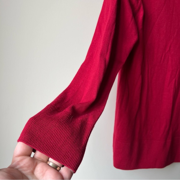 J.Jill 100% Merino Wool High Ribbed-Sleeves Sweater RED size Medium - Picture 3 of 15